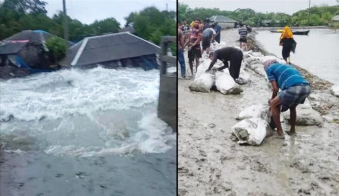 খুলনার দাকোপে বাঁধ ভেঙে লোকালয়ে ঢুকে পড়েছে পানি Water has entered the locality after breaking the dam at Dakope in Khulna, samagro tv, samagro barta, stv